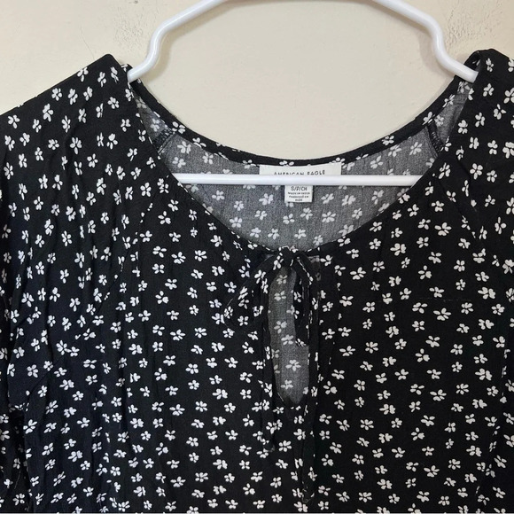 American Eagle Outfitters Black and White Flowy Long Sleeve Mini Dress Sz Small - Picture 3 of 7